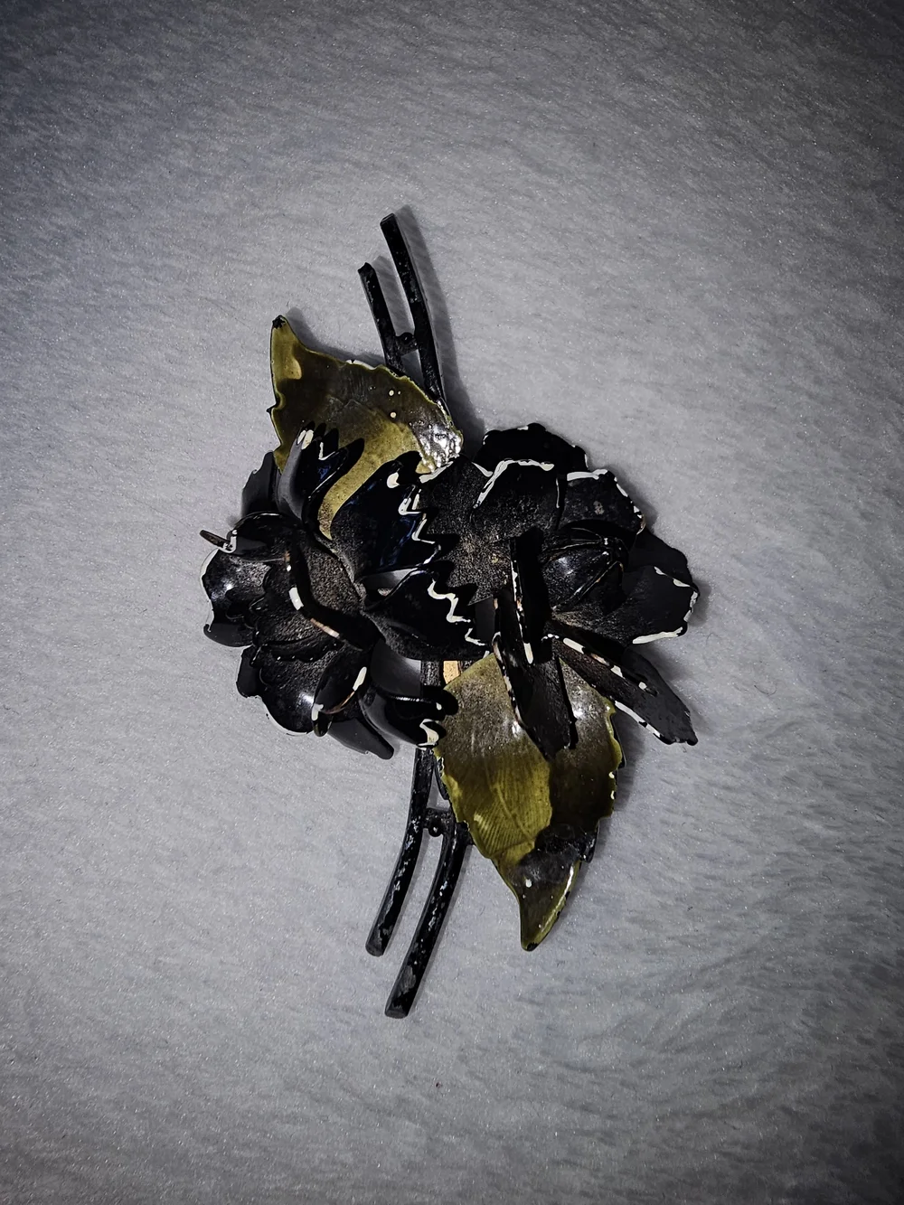 Coro Black and Olive Floral Brooch